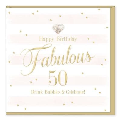 Gorgeous Luxury 'HAPPY 50TH BIRTHDAY' Card with Diamante Heart Embellishment