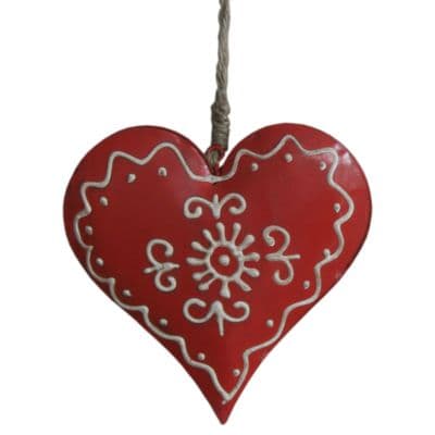Gorgeous Red Hanging Heart with Pretty Antique White Detailing