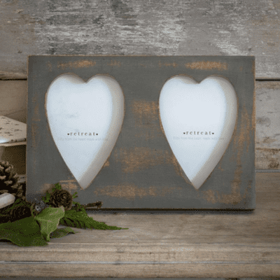 Gorgeous Shabby Chic Grey Double Heart Photo Frame