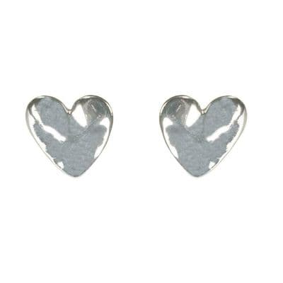 Gorgeous 'Sweetheart' Beaten Silver Heart Earrings for Pierced Ears