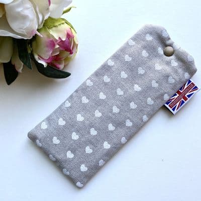 Great Gift Idea! Soft Glasses Case with Pretty White Heart Design