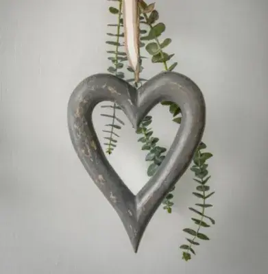 Grey Shabby Chic Chubby Hanging Heart
