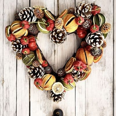 Handmade - Heart Shaped Orange & Pine Cone Wreath App. 30cms x 30cms - Deliciously scented!