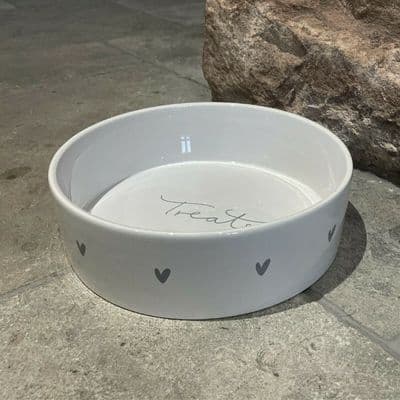 Just Fab! Sophie Allport Large White Porcelain Pet Bowl with Pretty Grey Hearts