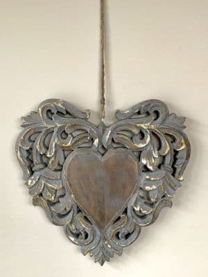 Large Grey & Gold Decorative Wooden Hanging Heart