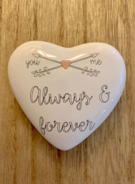 Lovely Ceramic Wedding Heart Keepsake with 'ALWAYS & FOREVER' text