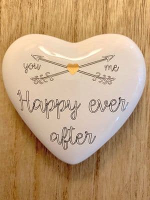 Lovely Ceramic Wedding Heart Keepsake with 'HAPPY EVER AFTER' text