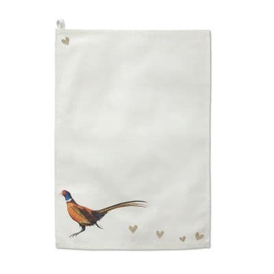 Lovely Country Themed Pheasant Tea Towel with Hearts