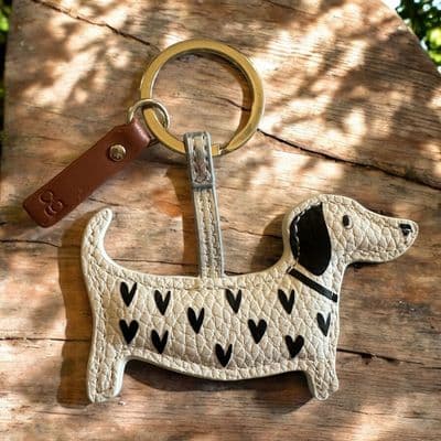 Oh! So Cute Caroline Gardner Sausage Dog Keyring with Black  hearts