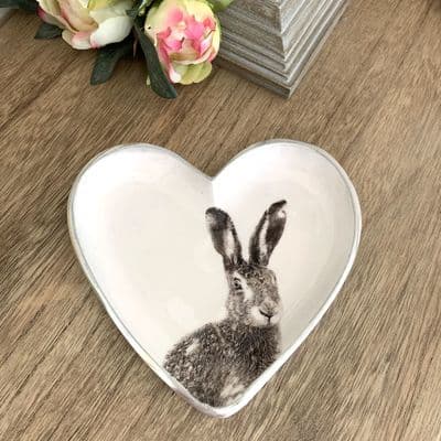 Really Lovely Heart Shaped  Aluminium Dish with Hare Design
