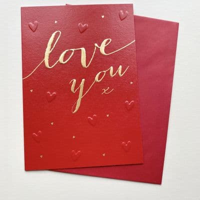 Red 'LOVE YOU' Valentine's Card with Hearts & Golden Lettering - Simply Lovely!