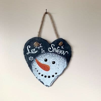 Scrumptious Heart Shaped Slate Snowman Christmas Decoration