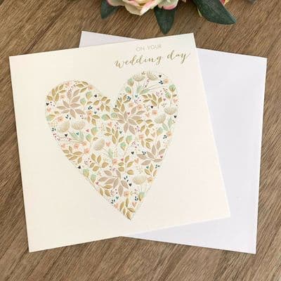 Simply Gorgeous Embossed Floral Heart 'On Your Wedding Day' Large Greeting Card