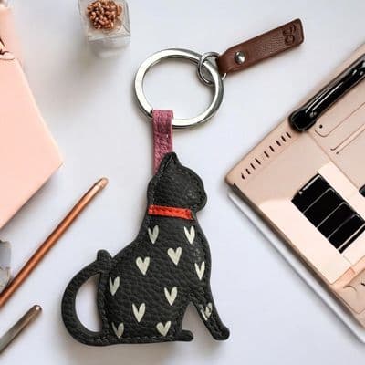 Super Cute Caroline Gardner Black Cat Keyring with Pretty Heart Design