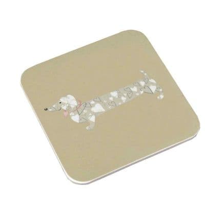 Super Cute 'Sausage Dog with Hearts Coaster