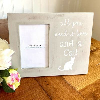 Super Cute - Shabby Chic Distressed Grey Photo Frame with Dog & Heart Design