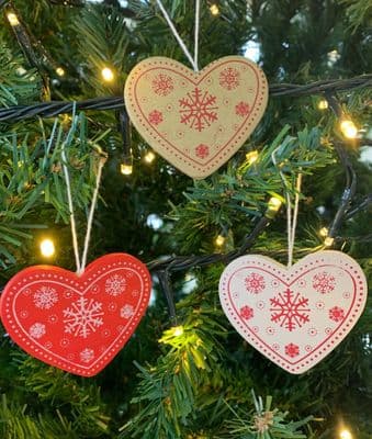 Super Cute! Wooden Hanging Heart Decorations -Box of 12 - Ideal for Christmas!