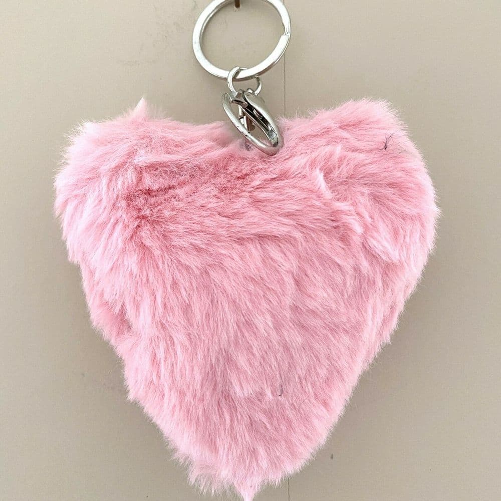 Super Fluffy Baby Pink Pom Pom Heart Keyring - Main Image