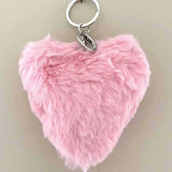 Super Fluffy Baby Pink Pom Pom Heart Keyring