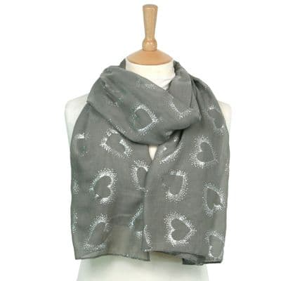 Super Gorgeous Dark Grey Scarf with Silver Heart Design