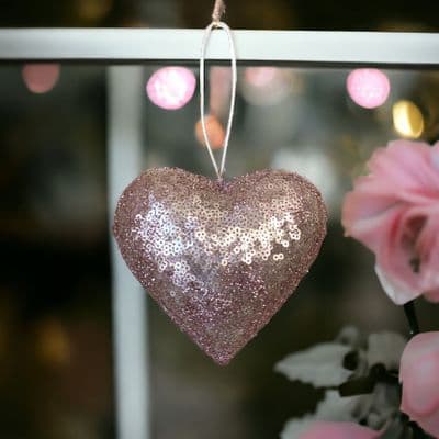 Super Gorgeous Pink Sequinned Hanging Heart Ornament