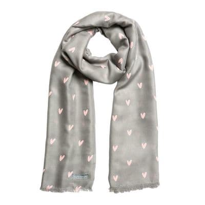 Super & Luxurious Sophie Allport Modal Soft Grey with Pink Hearts Scarf