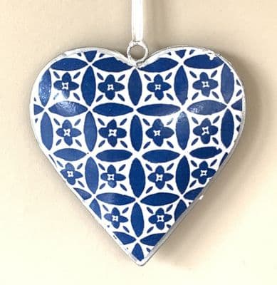 Super Stylish 'Sophia' Blue & White Metal Hanging Heart Style C