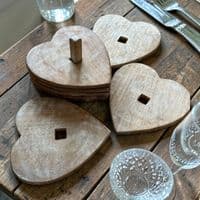 Wooden Heart Coasters - Set of 6 - Mango Wood & Super Cute!