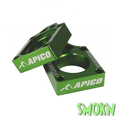 Kawasaki KX Rear Axle Adjuster Blocks KX 125 250 03-08 KLX 450 08-14 Apico Green