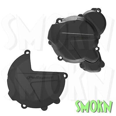 KTM TPi Casing Covers Clutch & Ignition fit 250 300 EXC 17-23 Polisport 2T Black