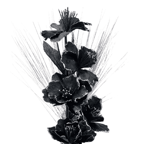 Artificial Set of Glitter Flowers - Black/Silver