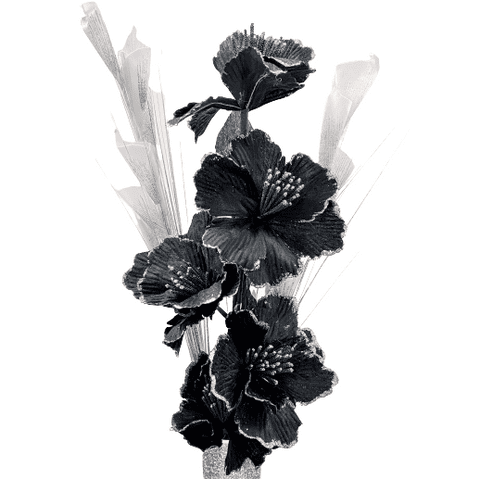Artificial Set of Glitter Flowers - Black/White