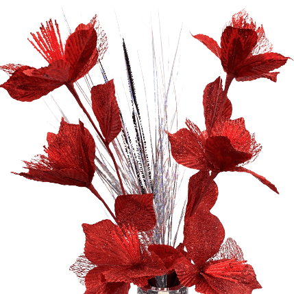 Artificial Set of Glitter Flowers - Red/Silver
