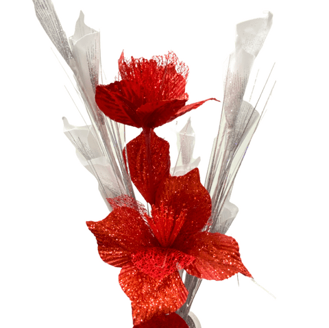 Artificial Set of Glitter Flowers - Red/White