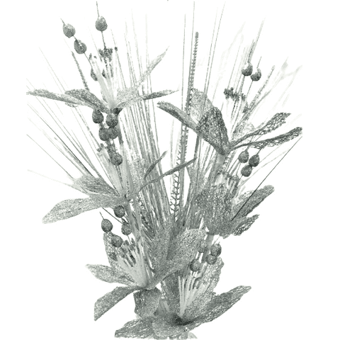 Artificial Set of Glitter Flowers - Silver/Silver