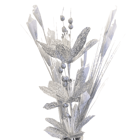 Artificial Set of Glitter Flowers - Silver/White