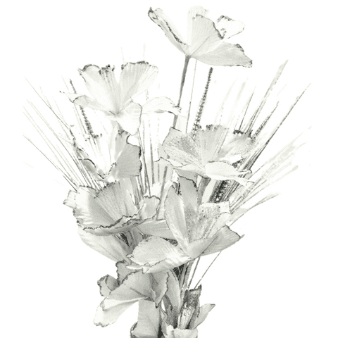 Artificial Set of Glitter Flowers - White/Silver