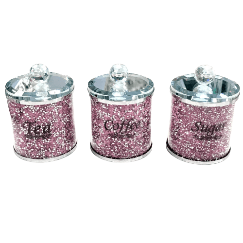 Crushed Diamond Jars Tea/Coffee/Sugar Pink Crushed Diamond Jars Tea/Coffee/Sugar Pink
