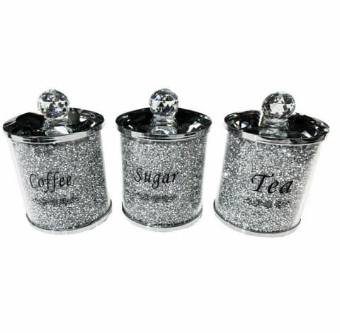Crushed Diamond Jars Tea/Coffee/Sugar Silver