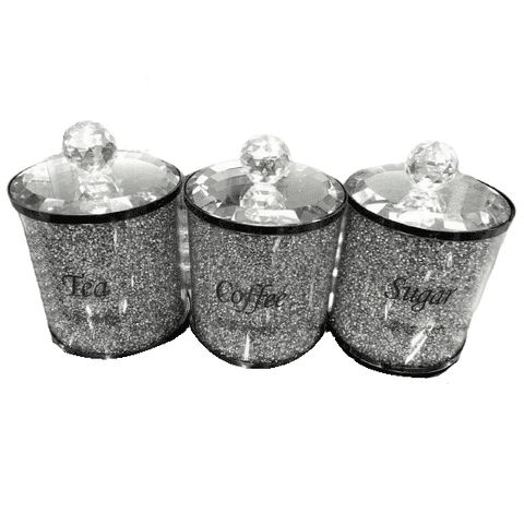 Crushed Diamond Jars Tea/Coffee/Sugar Silver Black
