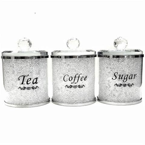 Crushed Diamond Jars Tea/ Coffee/ Sugar White