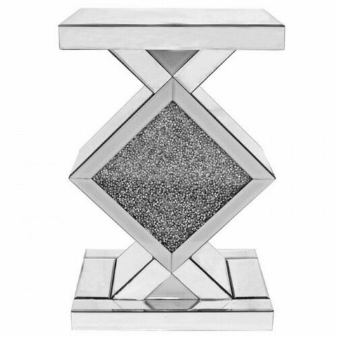 Crushed Diamond Mirrored Bedside Stand Table