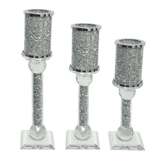 Crushed Diamond Set of 3 Candle Holder