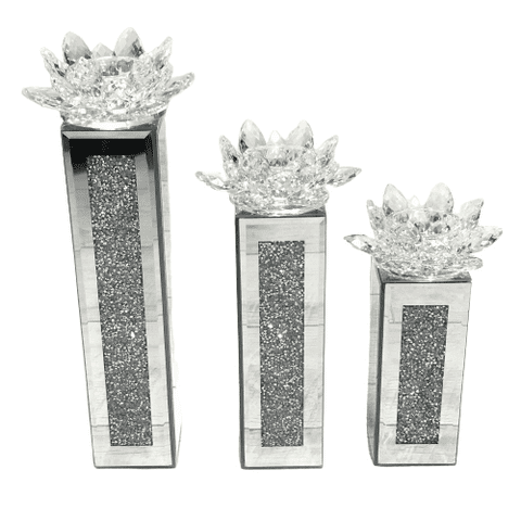Crushed Diamond Set of 3 Lotus Candle Holder - 3