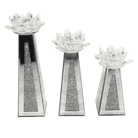 Crushed Diamond Set of 3 Lotus Candle Holder - 4