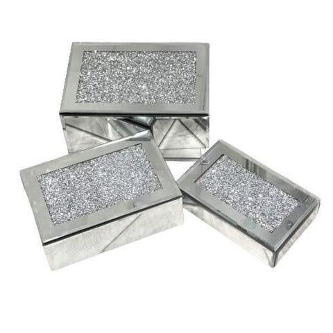 Crushed Diamond Trinket Boxes Set of 3 - Rectangle