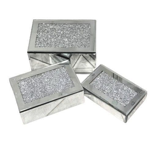 Crushed Diamond Trinket Boxes Set of 3 - Rectangle