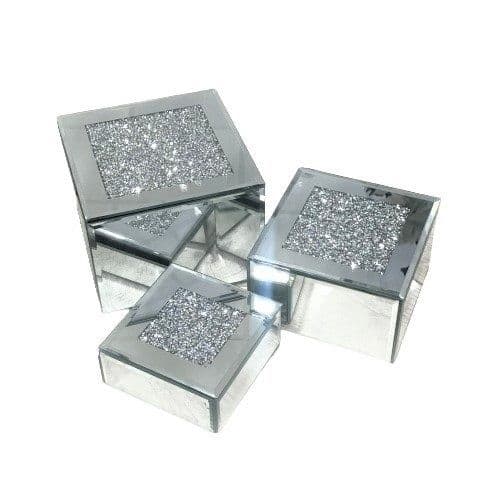 Crushed Diamond  Trinket Boxes Set of 3 - Square