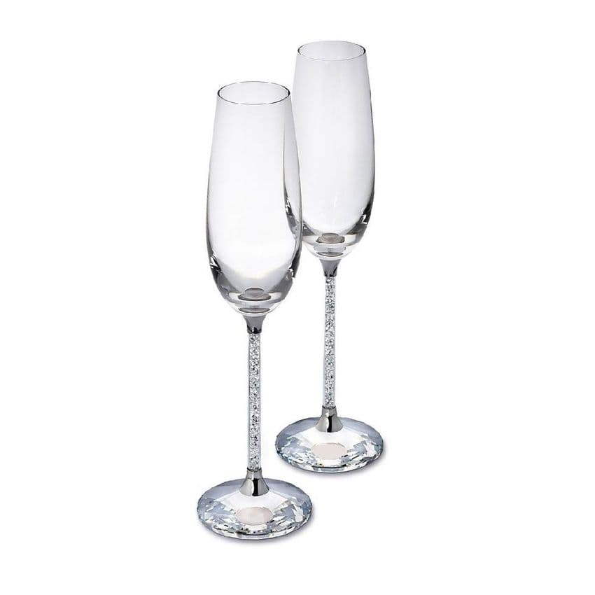 Pair Of Champagne Flutes With Crushed Diamonds