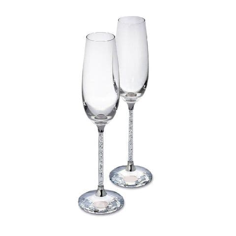 Pair Of Champagne Flutes With Crushed Diamonds